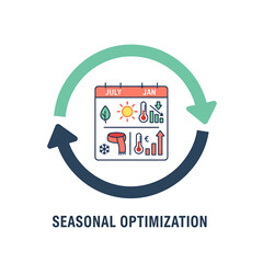Vector 2D flat icon of calendar with energy settings, seasonal optimization