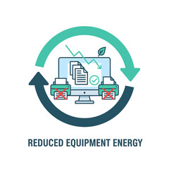 Vector 2D flat icon of digital documents, reduced equipment energy