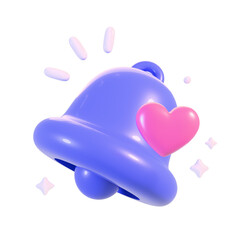 Cute 3D notification bell with heart icon