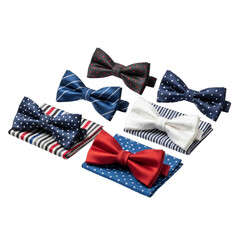 Fototapeta premium Assorted Bow Ties and Pocket Squares Collection isolated on a transparent background