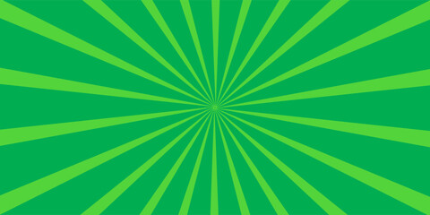 Pop art halftone background. Comic starburst pattern. Green sunburst effect. Cartoon banner with dots and rays. Vintage duotone texture. Vector illustration. Superhero banner. Gradient wow design.