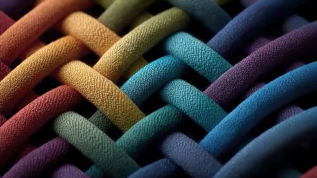 Close-up of Interwoven Texture of Colorful Braided Ropes