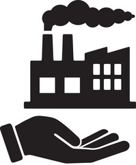 Hand holding a factory, a symbol of industry care
