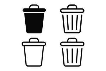 Set of four minimalist trash can icons vector graphic eps scalable illustration silhouette