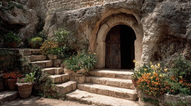 Garden Tomb Jerusalem. Door of Sepulcher. Historical Burial Site in Israel