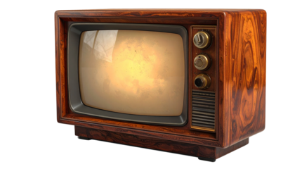 Retro Wooden Television Set with Framed Screen, Transparent PNG