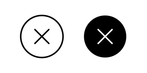 forbidden icons, Close or cancel icons in outlined and filled circle styles, circular 'X' mark icons, Vector illustration.