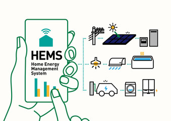 HEMS スマートハウス｜電力見える化の住宅のイラスト、ベクター
