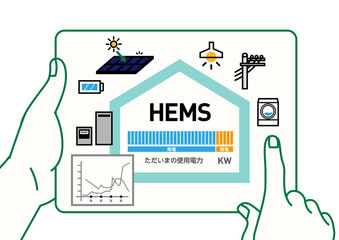 HEMS スマートハウス｜電力見える化の住宅のイラスト、ベクター