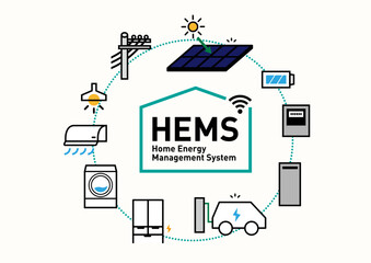 HEMS スマートハウス｜電力見える化の住宅のイラスト、ベクター