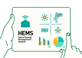HEMS スマートハウス｜電力見える化の住宅のイラスト、ベクター