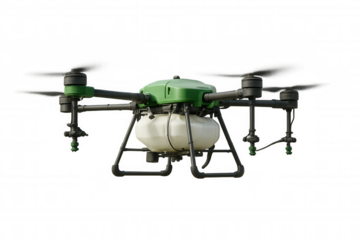 Agricultural drone technology spraying crops. Smart farming uav applying liquid over fields, precision agriculture concept