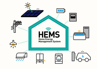 HEMS スマートハウス｜電力見える化の住宅のイラスト、ベクター