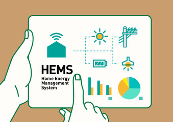 HEMS スマートハウス｜電力見える化の住宅のイラスト、ベクター