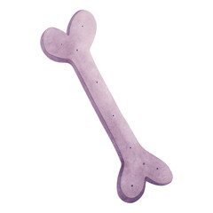Purple watercolor bone illustration isolated on white background