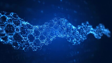 Abstract, blue, glowing, hexagonal structure, resembling a flowing, digital wave. - Powered by Adobe