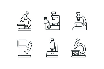 simple outline stroke icon isolated on white background portable field microscope inverted cell culture microscope petrographic thin section microscope digital USB microscope kiosk electron