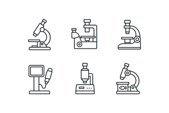 simple outline stroke icon isolated on white background portable field microscope inverted cell culture microscope petrographic thin section microscope digital USB microscope kiosk electron