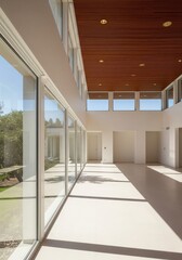 Obraz premium Empty room interior with concrete walls, grey floor with light and soft skylight from window