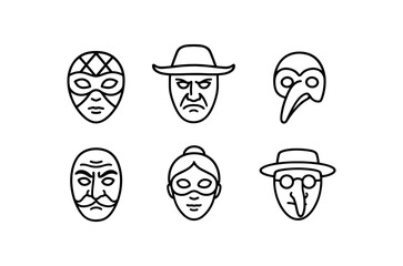 simple outline stroke icon isolated on white background arlecchino mask capitan spavento mask zanni mask pantalone mask brighitta mask dottore mask