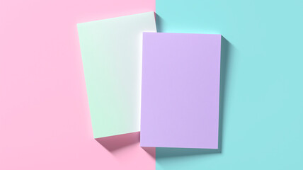Minimalist Mockup of Two Vertical Flyers on Split Pastel Pink and Blue Background
