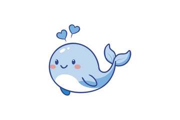 Obraz premium Adorable cartoon whale illustration with hearts a cute ocean creature design