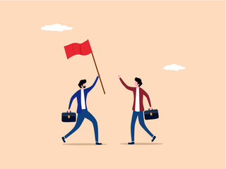 Businessman passes on a victory flag to a colleague