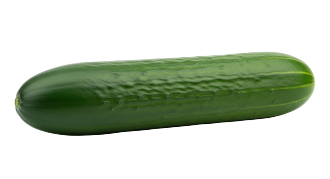 Isolated green cucumber on a light surface showing the skin's texture and color variation