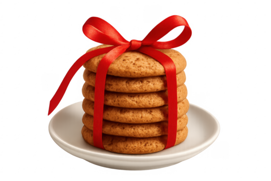 Cookies stack tied with red ribbon on plate