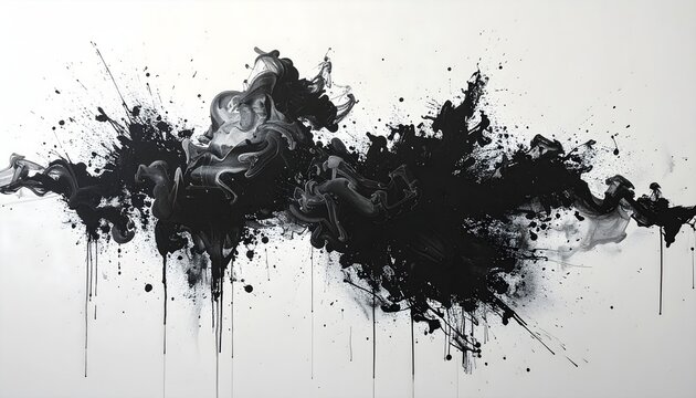 Black paint splatter on white background abstract art design