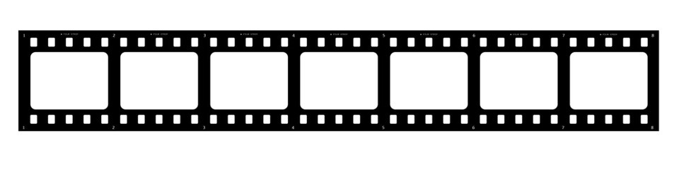 Straight cinema film strip vector with multiple frames, ideal for clean media borders, photography templates, video editing, and movie production graphics.