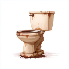Filthy, Unsanitary Toilet Vector Illustration with Brown Stains Isolated on White Background for Hygiene Concept