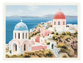 Obraz premium PNG Santorini island in Greece architecture buildings postage.