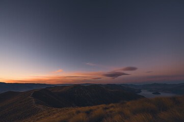 Pre-Sunrise Mountain Ridge View from Isthmus Peak, New Zealand