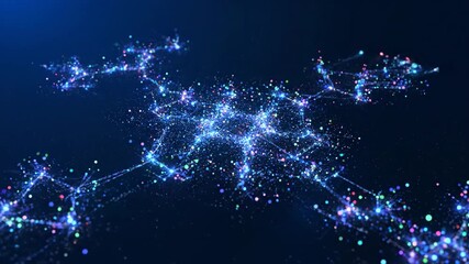 Abstract digital drone representation, glowing with interconnected dots and lines against a dark blue background. - Powered by Adobe