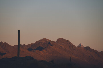Alpenglow Sunrise on Mountain Peaks from Isthmus Peak, Wanaka, New Zealand