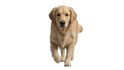 Majestic Golden Retriever Walking Forward with Intense Gaze on Black Backdrop