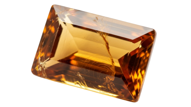 Captivating close up of a citrine gemstone showcasing its internal inclusions with black backdrop