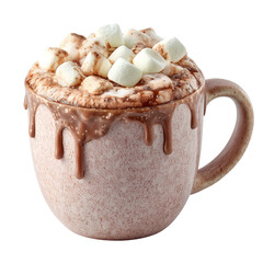 hot cocoa or chocolate drink in cup with marshmallows for festive Winter drink. isolated on transparent background