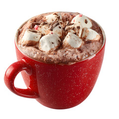 hot cocoa or chocolate drink in cup with marshmallows for festive Winter drink. isolated on transparent background