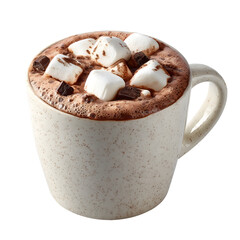 hot cocoa or chocolate drink in cup with marshmallows for festive Winter drink. isolated on transparent background