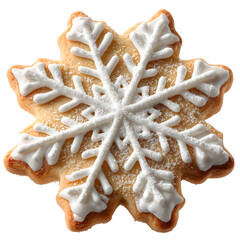 Christmas festive snack. snowflake shaped sugar cookies decorated with icing. isolated PNG on transparent background.