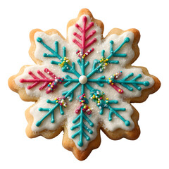 Christmas festive snack. snowflake shaped sugar cookies decorated with icing. isolated PNG on transparent background.