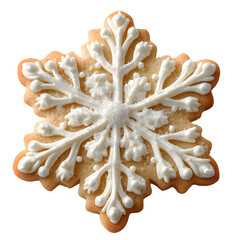 Christmas festive snack. snowflake shaped sugar cookies decorated with icing. isolated PNG on transparent background.