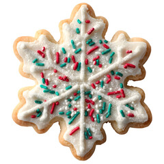 Christmas festive snack. snowflake shaped sugar cookies decorated with icing. isolated PNG on transparent background.