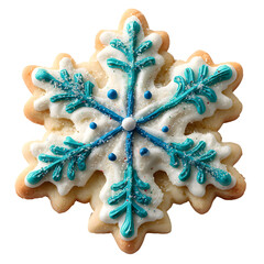 Christmas festive snack. snowflake shaped sugar cookies decorated with icing. isolated PNG on transparent background.