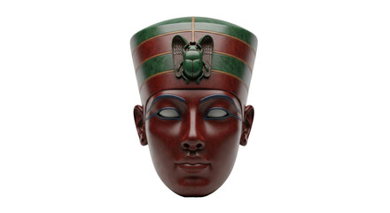 Isolated Nefertiti bust head, historical artifact, Egyptian queen statue ancient artwork