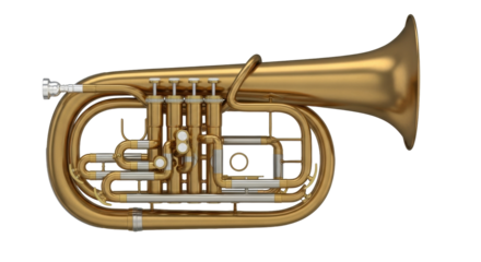 Isolated euphonium musical instrument, brass wind with valves and tubing, for band, orchestra