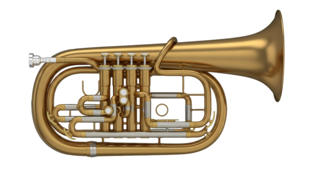 Isolated euphonium musical instrument, brass wind with valves and tubing, for band, orchestra