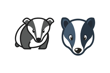 Naklejka premium Two badger head illustrations one grayscale and one in blue tones